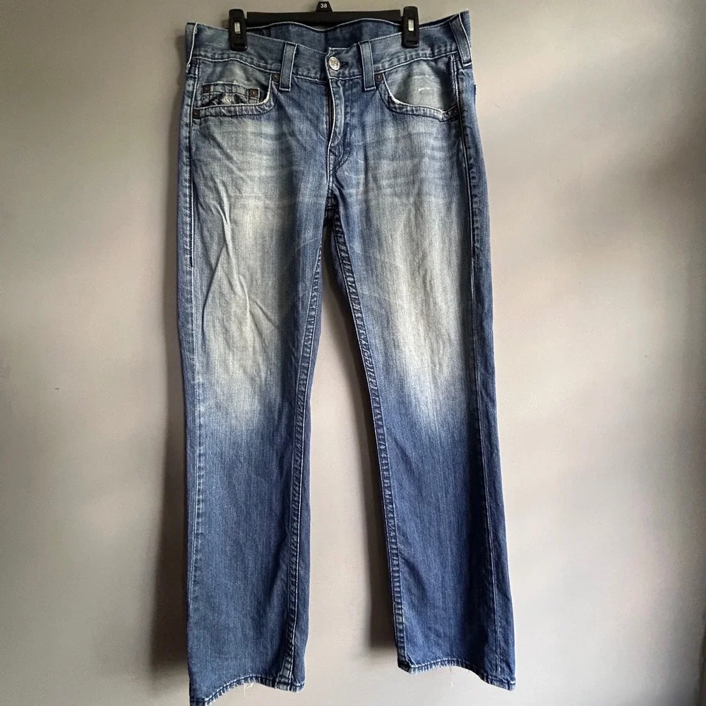 True‎ Religion World Tour Straight Leg Jeans Medium Wash Blue MDE800N52 Mens 34